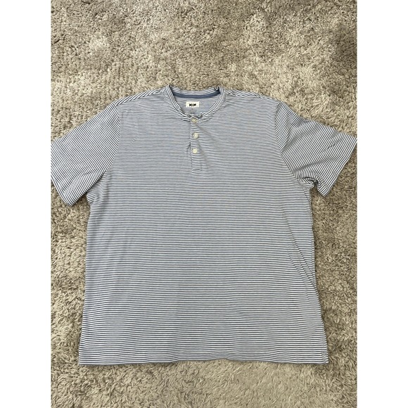 Joseph Abboud Shirt Mens 2XL Blue Striped Short Sleeve Henley Cotton Casual - Picture 2 of 9
